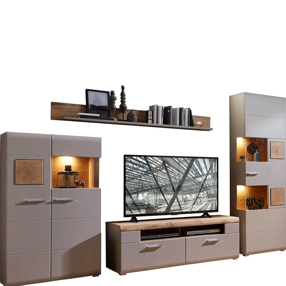 Wohnwand Möbel in Grau & Eiche - Fraguca (vierteilig)