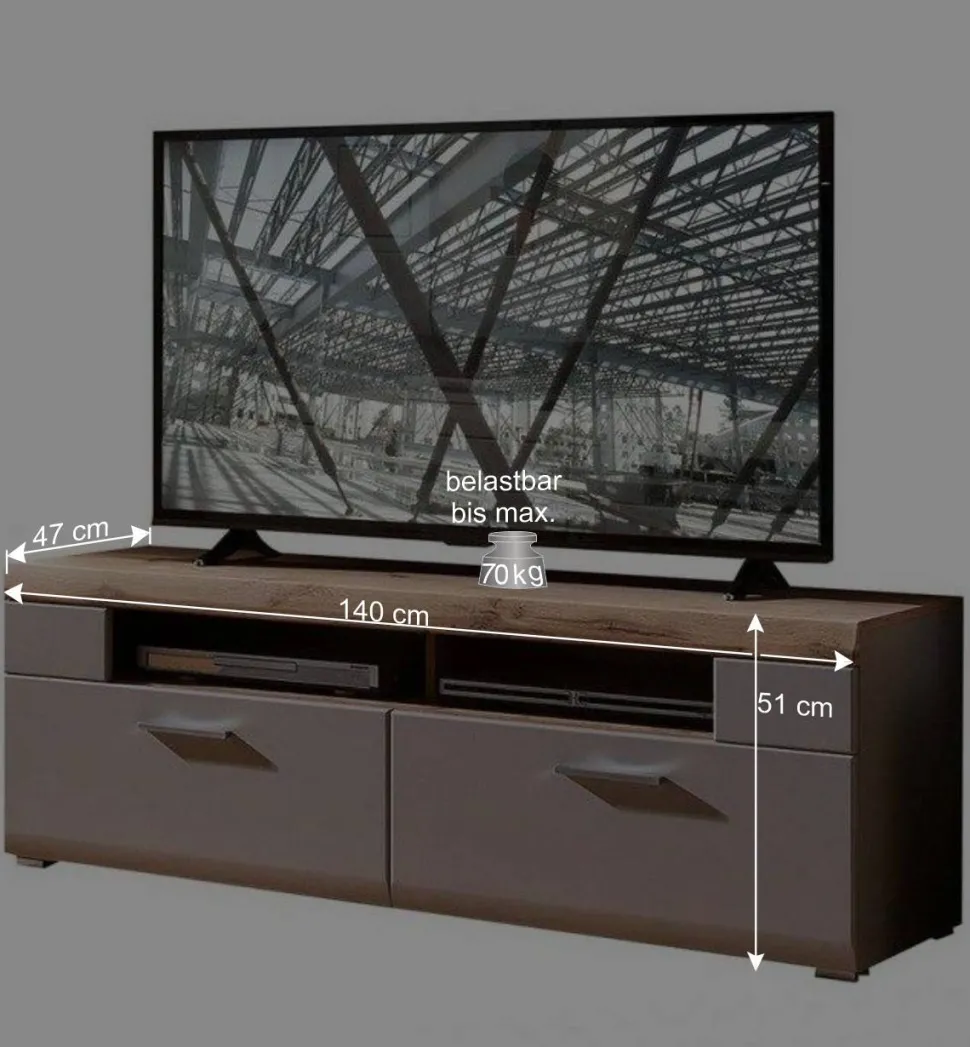 Wohnwand Möbel in Grau & Eiche - Fraguca (vierteilig)