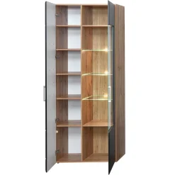 Wohnwand Möbel in Schwarz & Wildeiche - Kandu (fünfteilig)