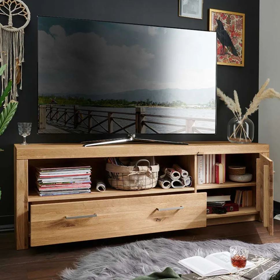 Wohnwand Möbel Set aus Wildeiche - Loitons (vierteilig)