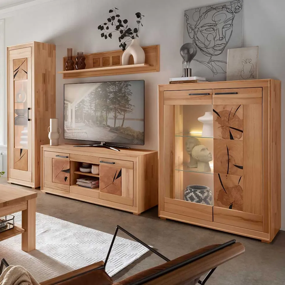 Wohnwand Möbelset aus Massivholz - Sarosca (vierteilig)