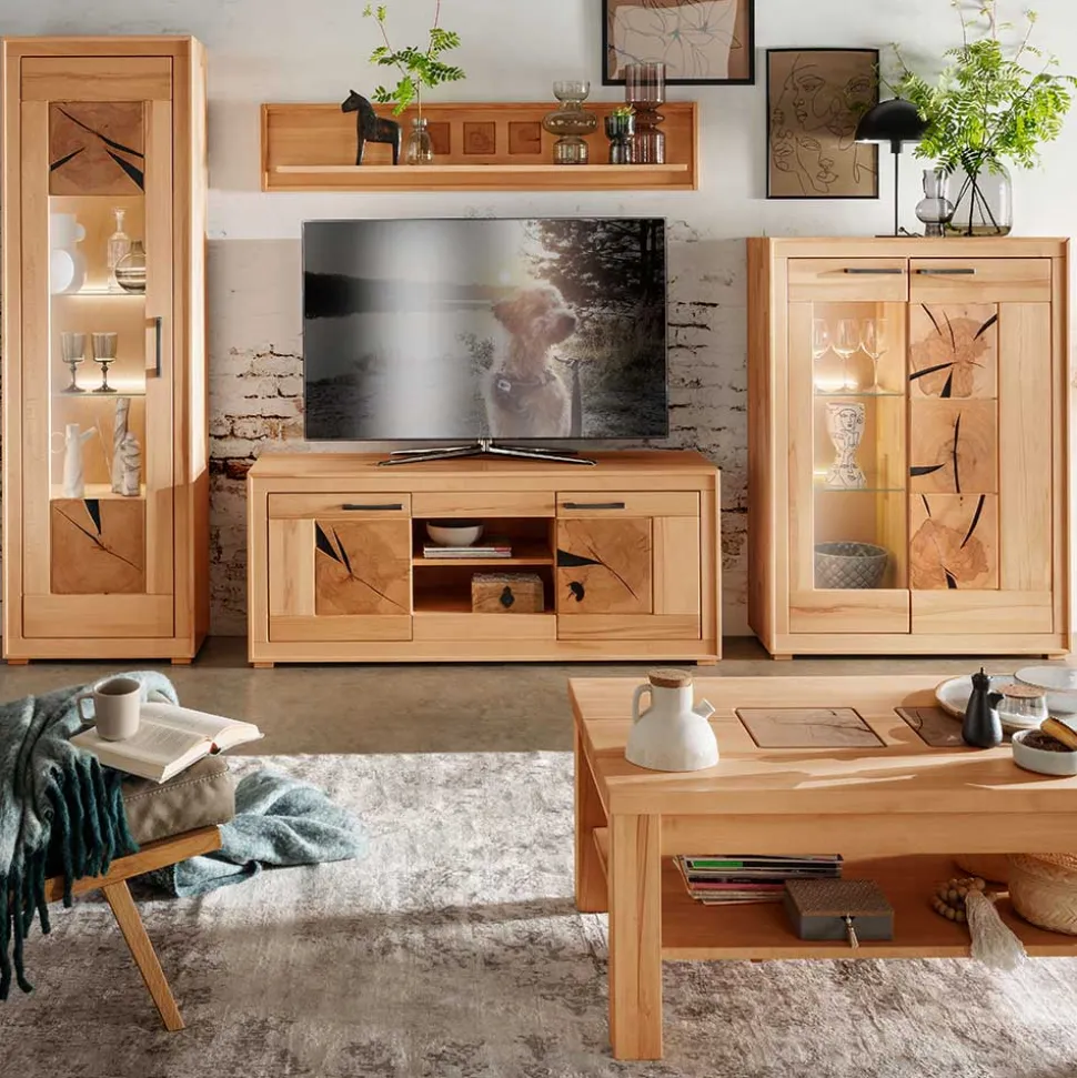 Wohnwand Möbelset aus Massivholz - Sarosca (vierteilig)