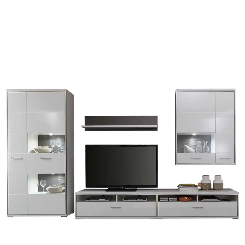 Wohnwand Tacroma in Weiß Hochglanz (fünfteilig)