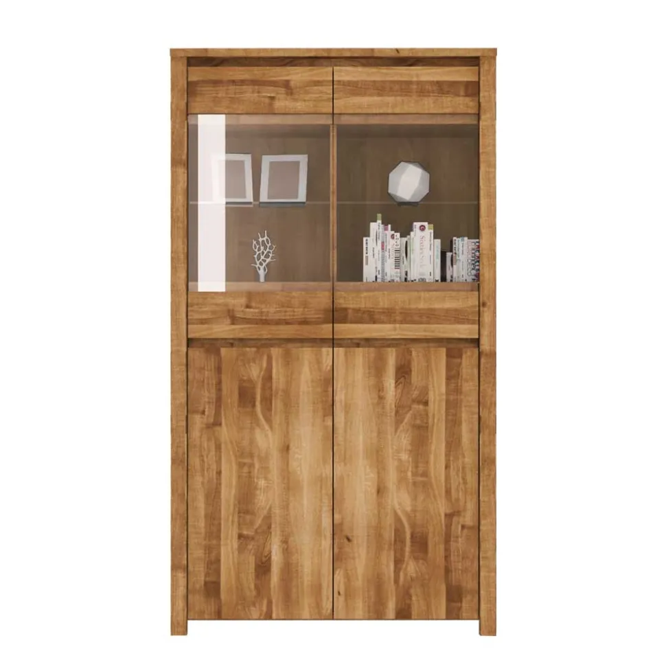 Wohnwand Vitrine Nadalia aus Wildeiche Massivholz