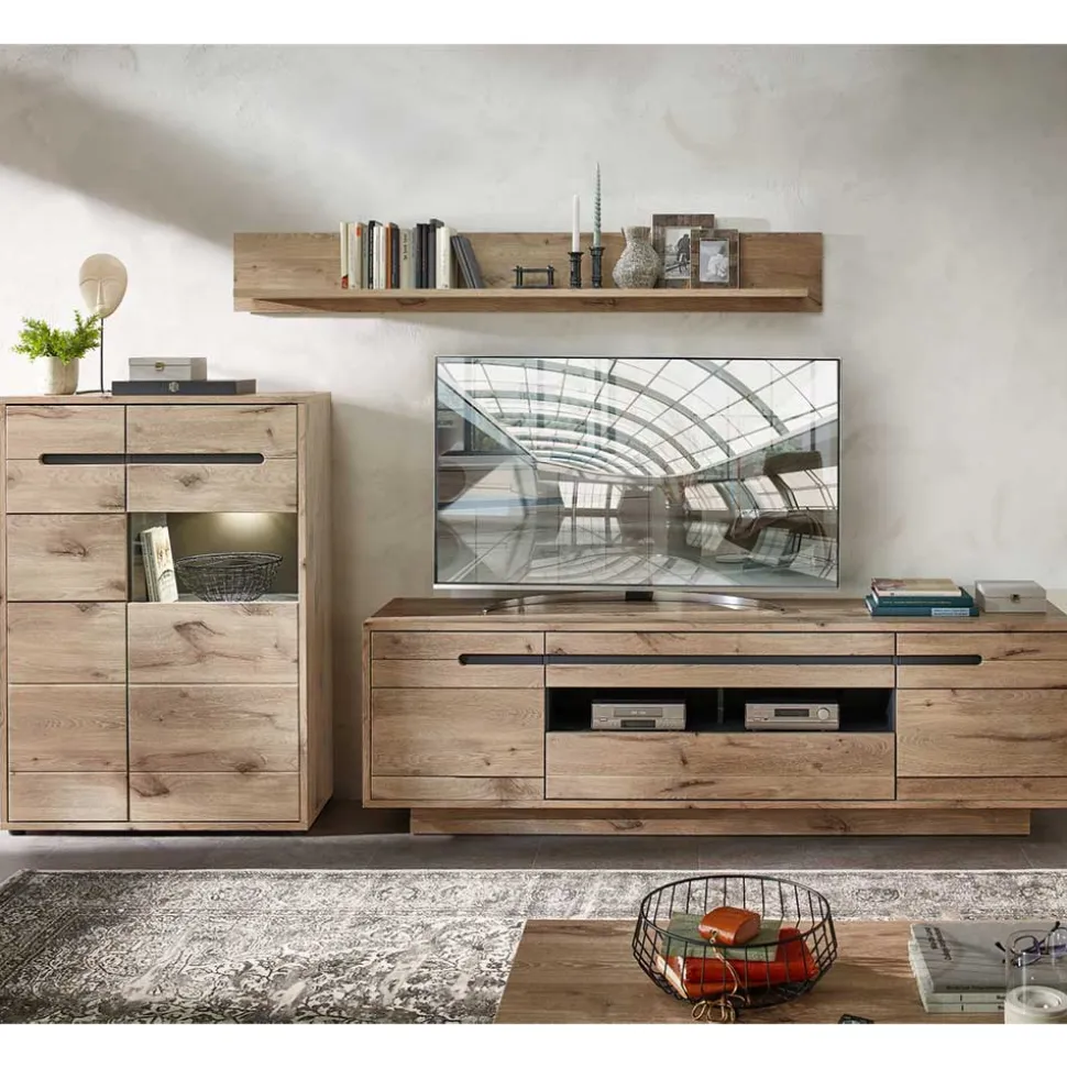 Wohnzimmer Anbauwand Holz Look - Zelio (dreiteilig)