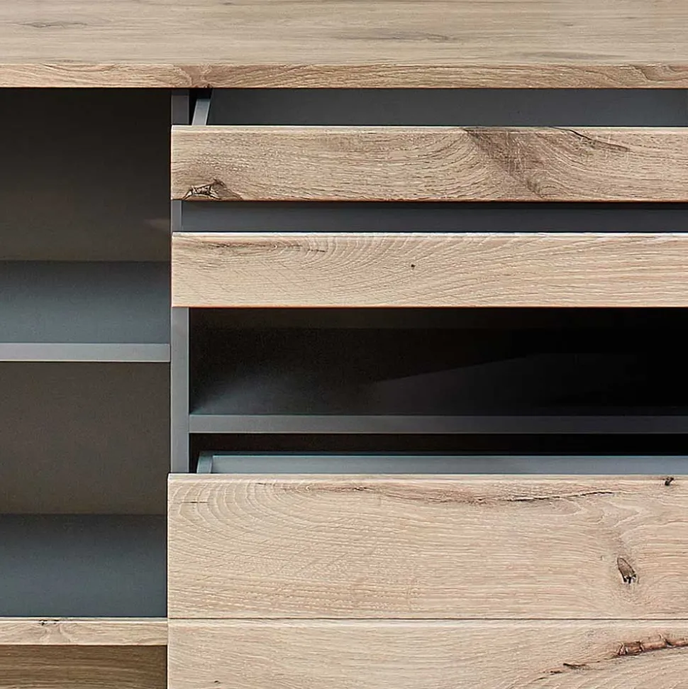 Wohnzimmer Anbauwand Holz Look - Zelio (dreiteilig)