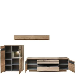 Wohnzimmer Anbauwand Holz Look - Zelio (dreiteilig)