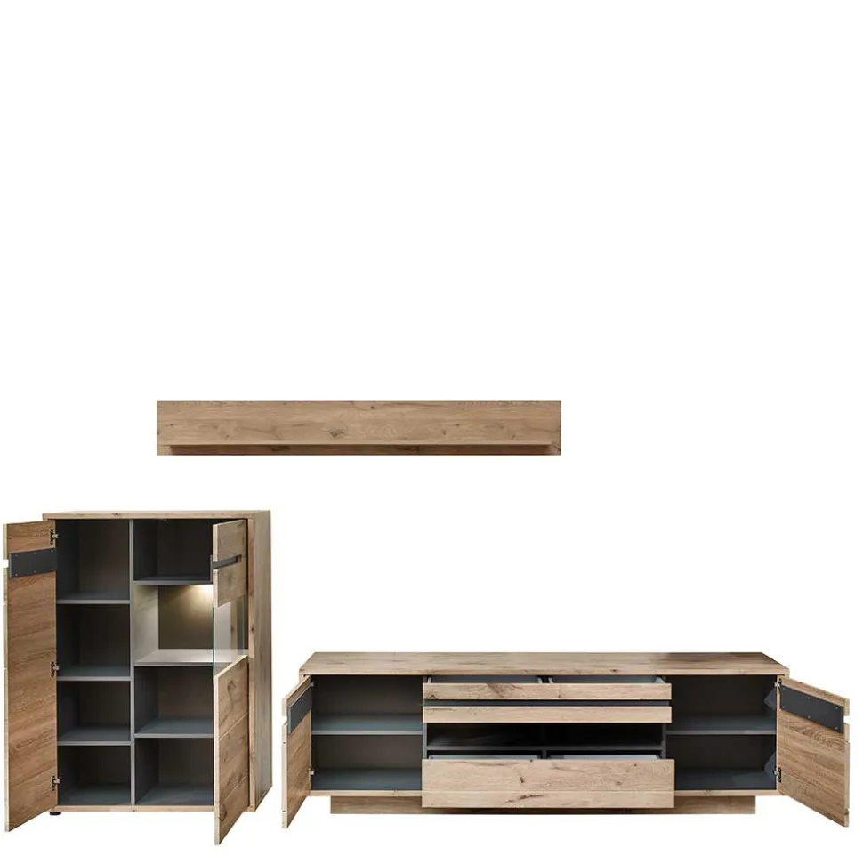 Wohnzimmer Anbauwand Holz Look - Zelio (dreiteilig)