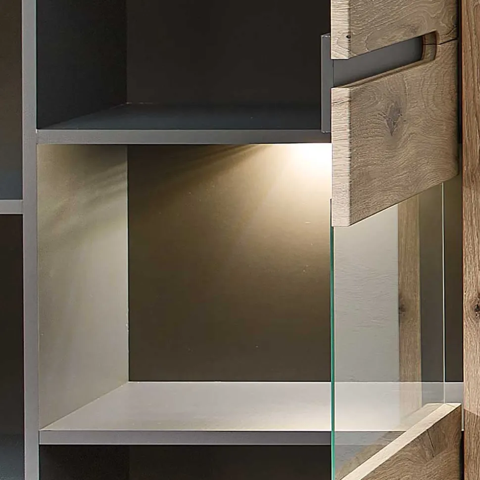 Wohnzimmer Anbauwand Holz Look - Zelio (dreiteilig)