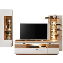 Wohnzimmer Anbauwand in Weiß mit Wildeiche - Niam (dreiteilig)