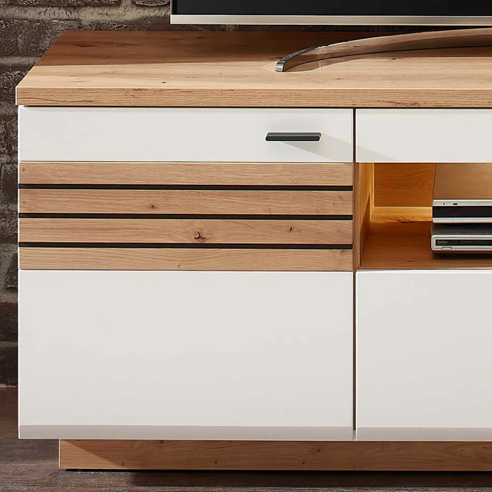 Wohnzimmer Anbauwand in Weiß mit Wildeiche - Niam (dreiteilig)