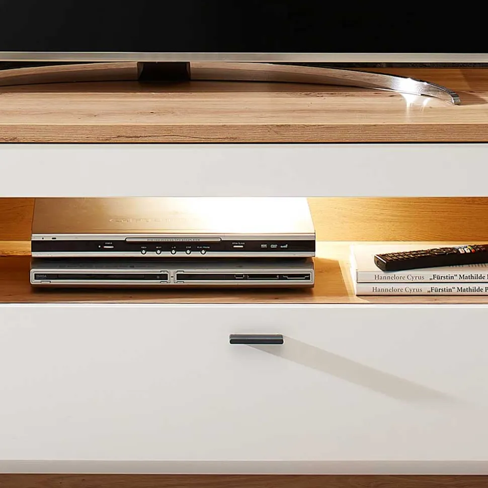 Wohnzimmer Anbauwand in Weiß mit Wildeiche - Niam (dreiteilig)