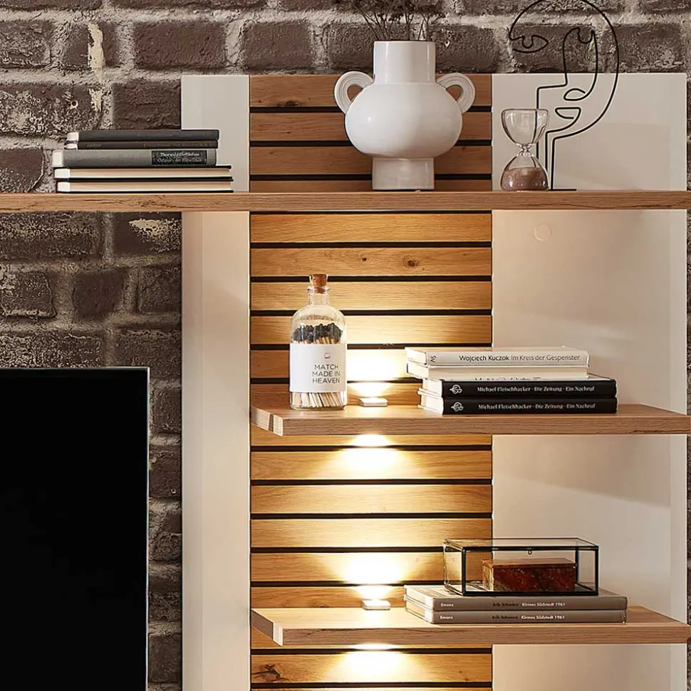 Wohnzimmer Anbauwand in Weiß mit Wildeiche - Niam (dreiteilig)