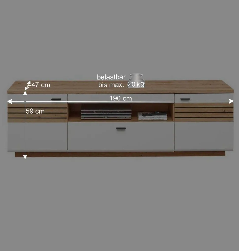 Wohnzimmer Anbauwand in Weiß mit Wildeiche - Niam (dreiteilig)