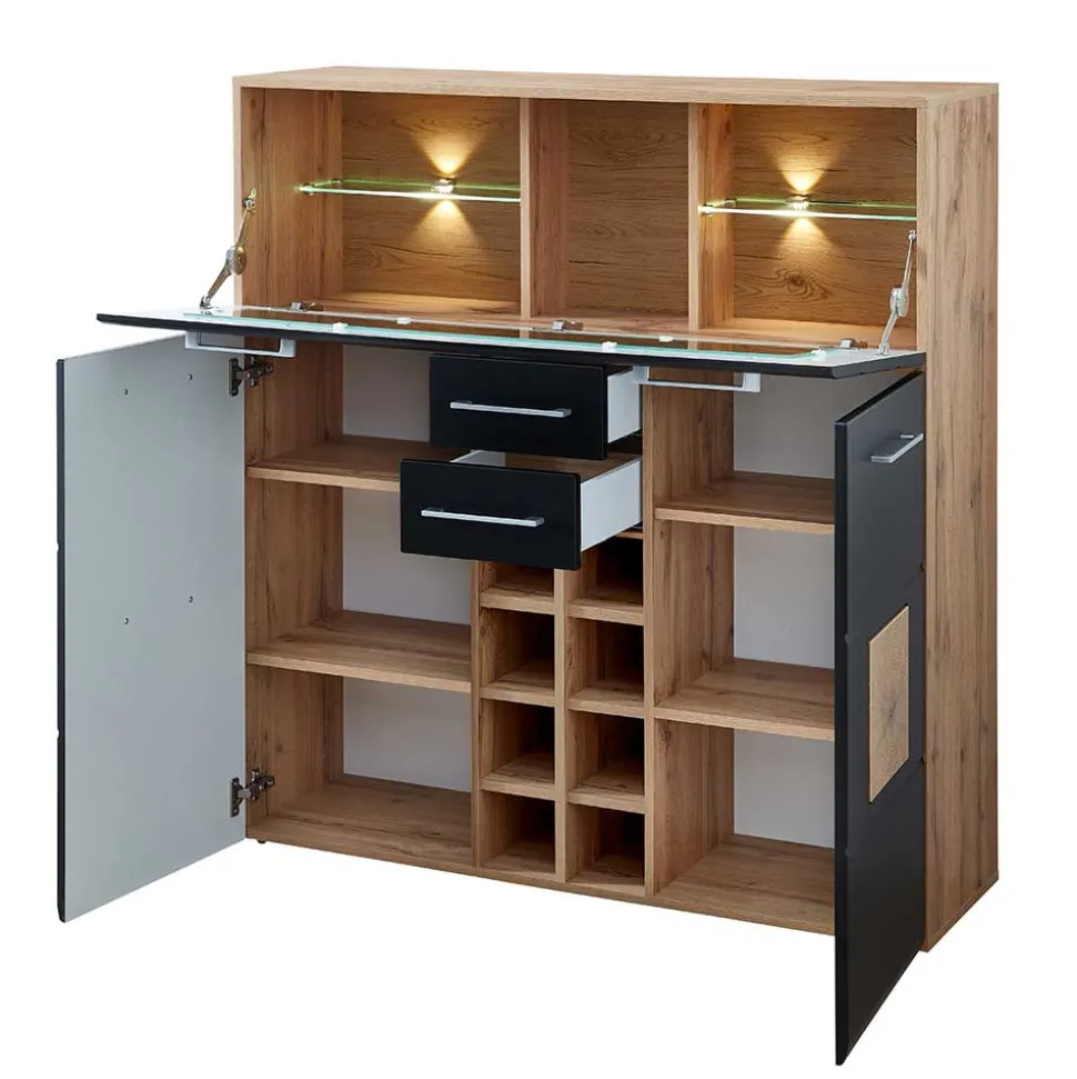 Wohnzimmer Barschrank in Schwarz & Wildeiche - Kandu
