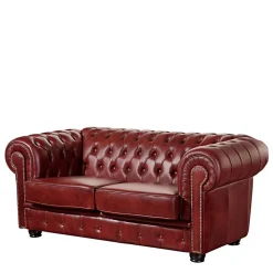 Wohnzimmer Couch in Dunkelrot Leder - Tuguda