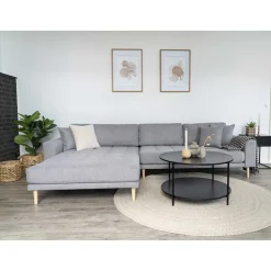 Wohnzimmer Ecksofa in Hellgrau mit Buche - Lelyo
