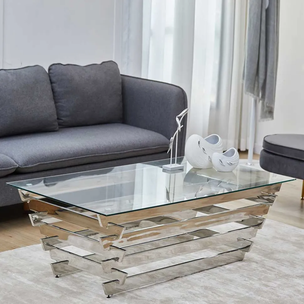 Wohnzimmer Glastisch mit Designgestell - Ludo