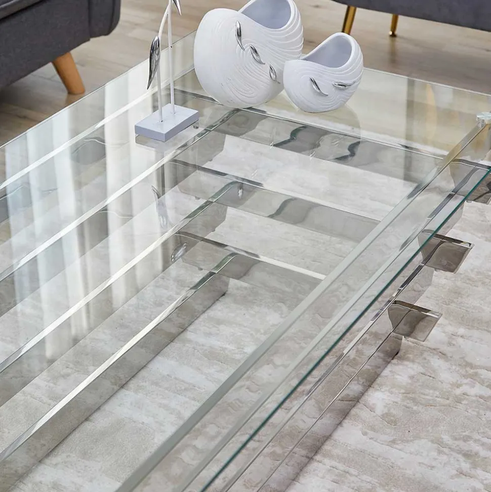 Wohnzimmer Glastisch mit Designgestell - Ludo