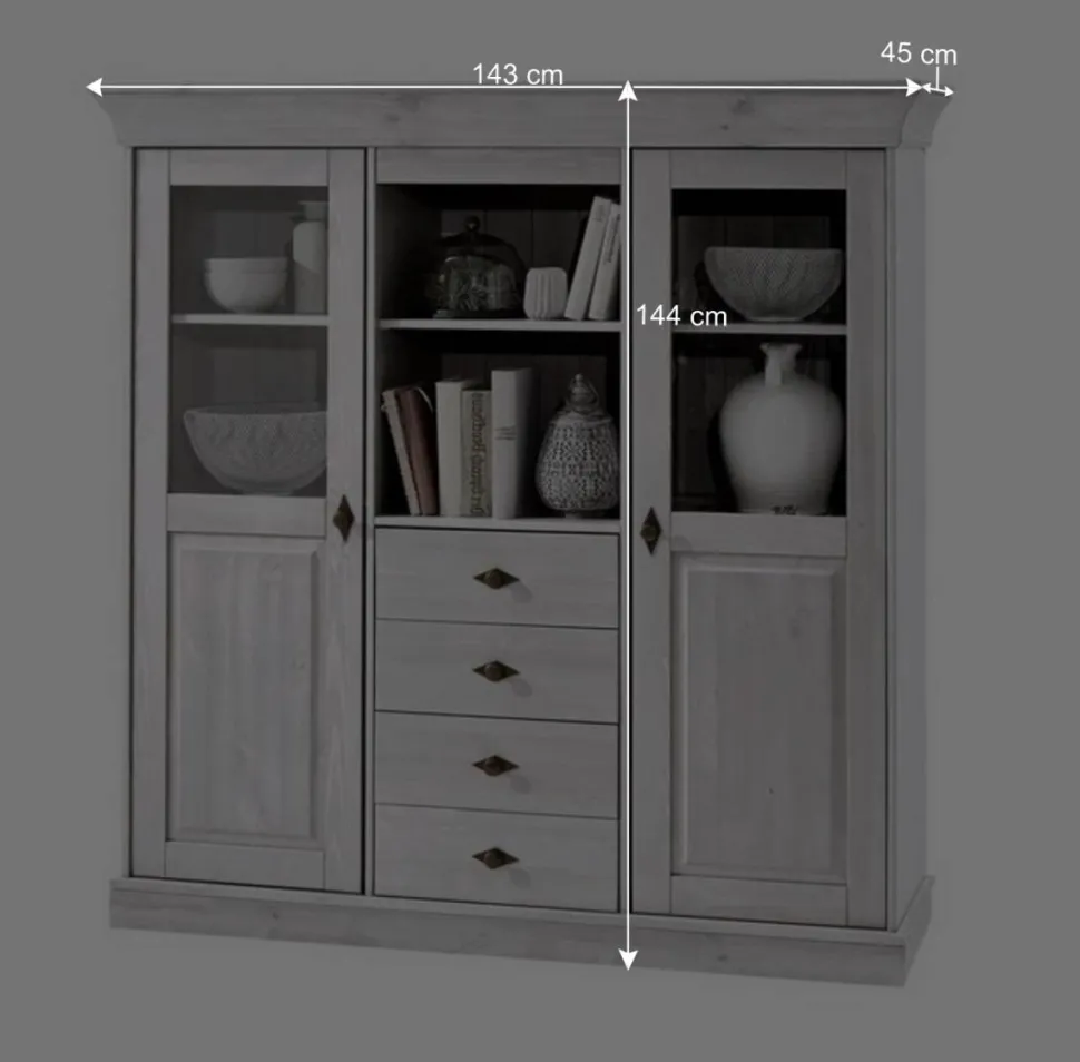 Wohnzimmer Highboard Mirandesca in Grau Weiß