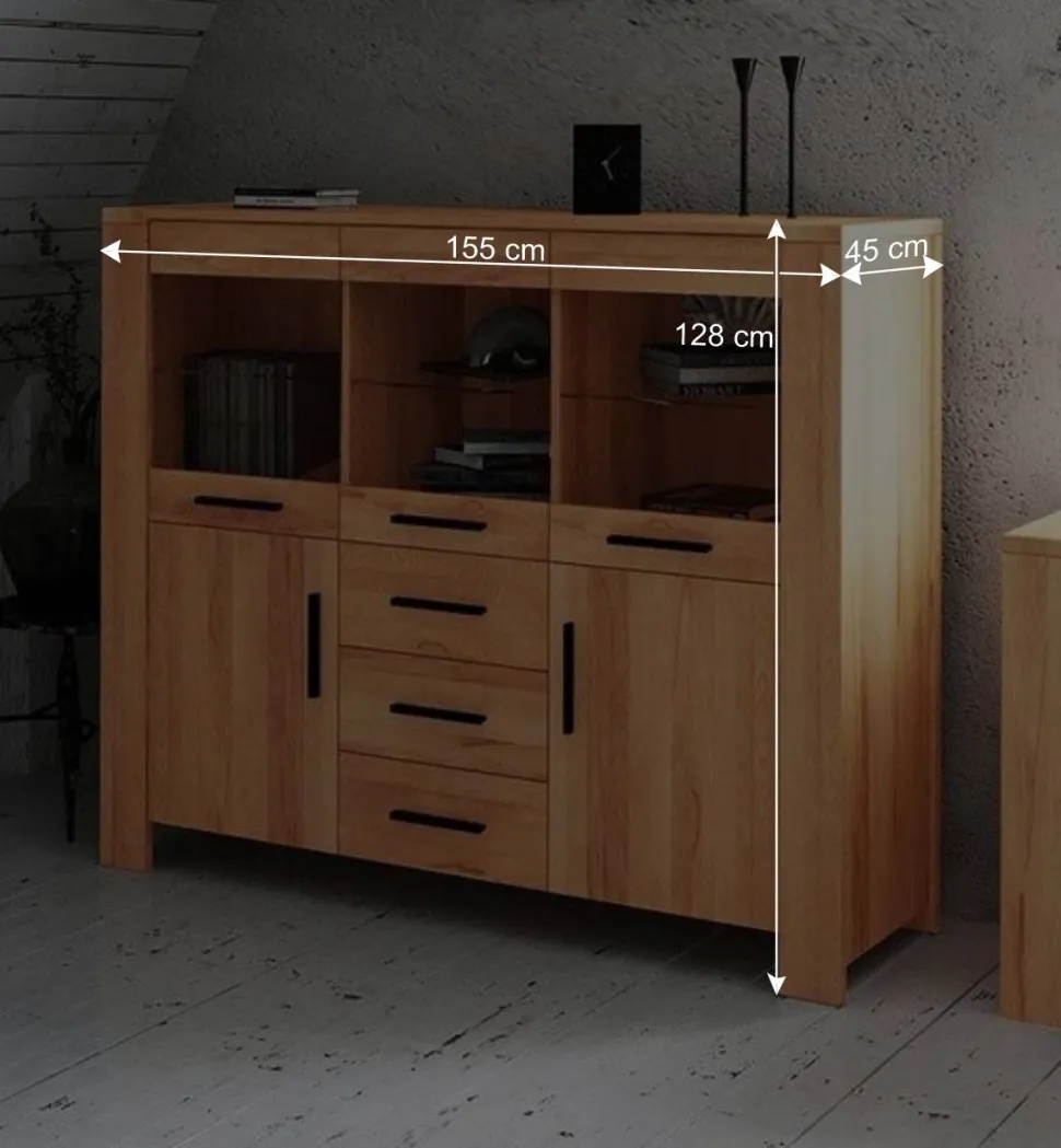Wohnzimmer Highboard Mosniak aus Kernbuche Massivholz
