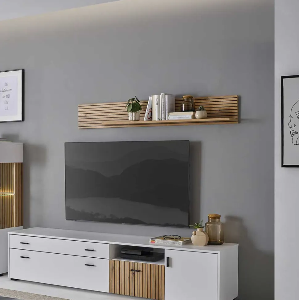 Wohnzimmer Hängeboard in Wildeiche Optik - Nenaloro