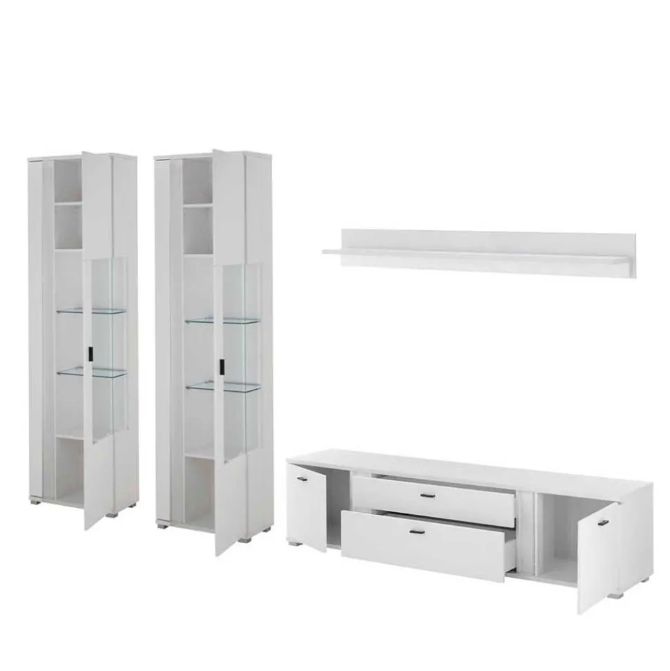 Wohnzimmer Schrank & Regal Set in Weiß - Tirol (vierteilig)