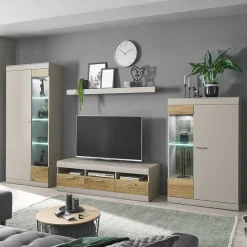 Wohnzimmer Schrank Set in Hellgrau & Zinneiche - Lioscas (vierteilig)