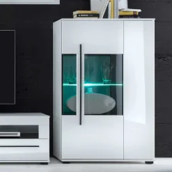 Wohnzimmer Schrankwand Eila in Hochglanz Weiß (vierteilig)