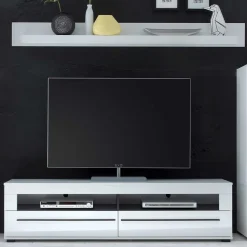 Wohnzimmer Schrankwand Eila in Hochglanz Weiß (vierteilig)