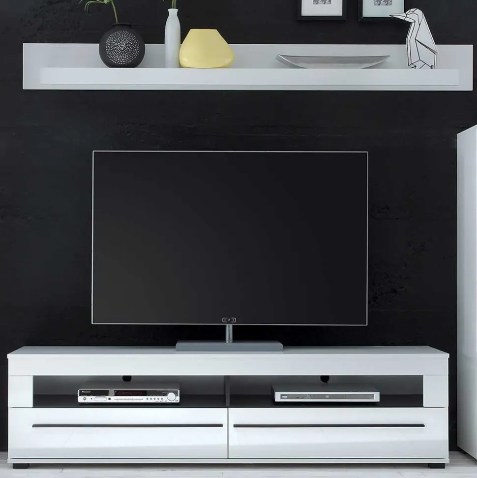 Wohnzimmer Schrankwand Eila in Hochglanz Weiß (vierteilig)