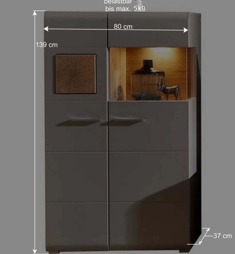 Wohnzimmer Schrankwand Lisepio mit Beleuchtung (fünfteilig)