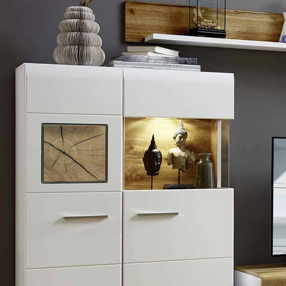 Wohnzimmer Schrankwand Lisepio mit Beleuchtung (fünfteilig)