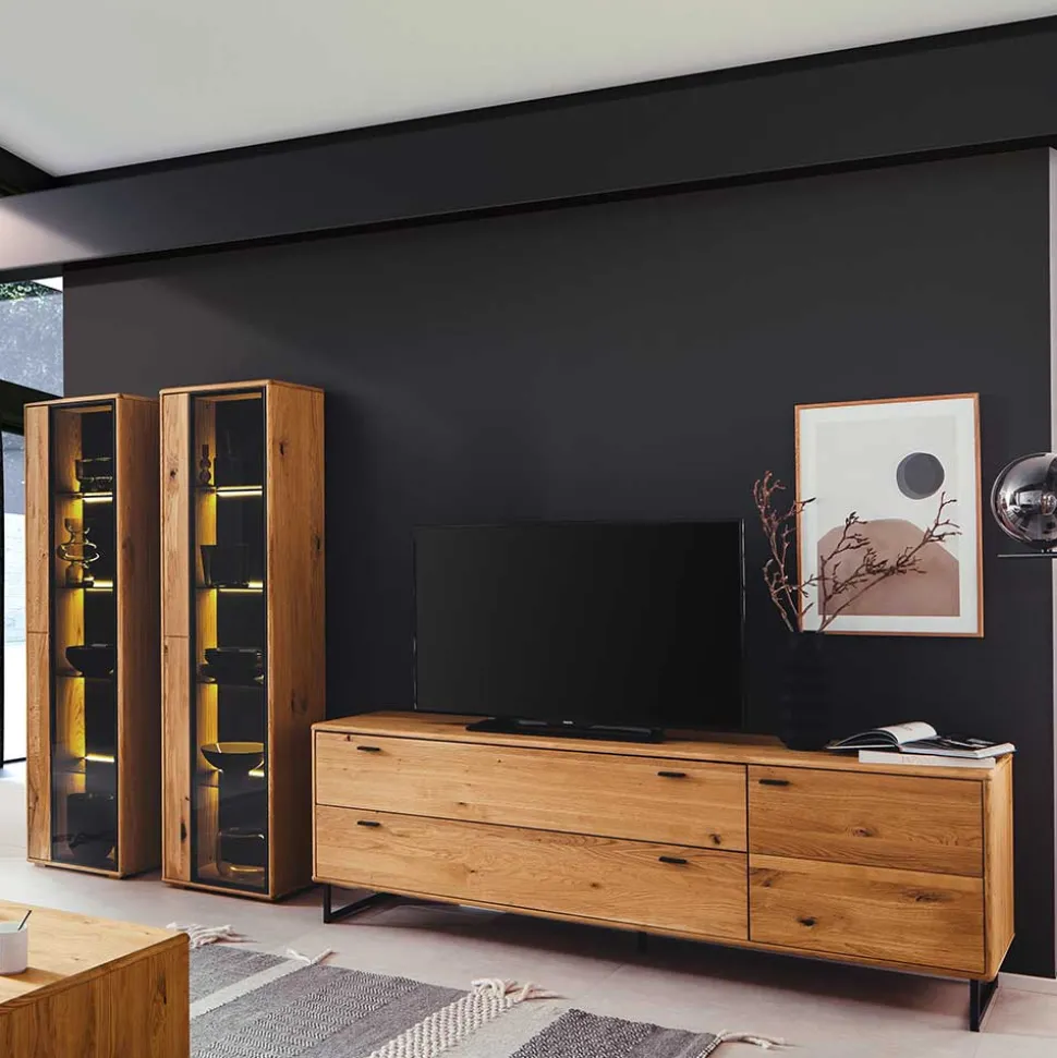 Wohnzimmer Schränke aus Wildeiche & Metall - Flacona (dreiteilig)