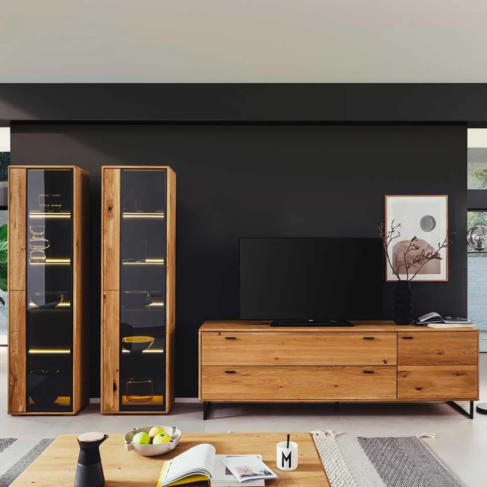 Wohnzimmer Schränke aus Wildeiche & Metall - Flacona (dreiteilig)