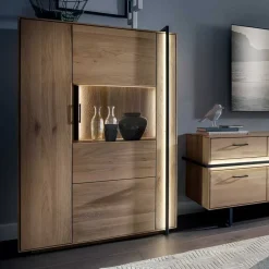 Wohnzimmer Vitrine aus Asteiche mit Metall - Clenza I