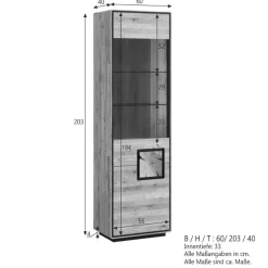 Wohnzimmer Vitrine mit Hirnholz Applikation - Shipper