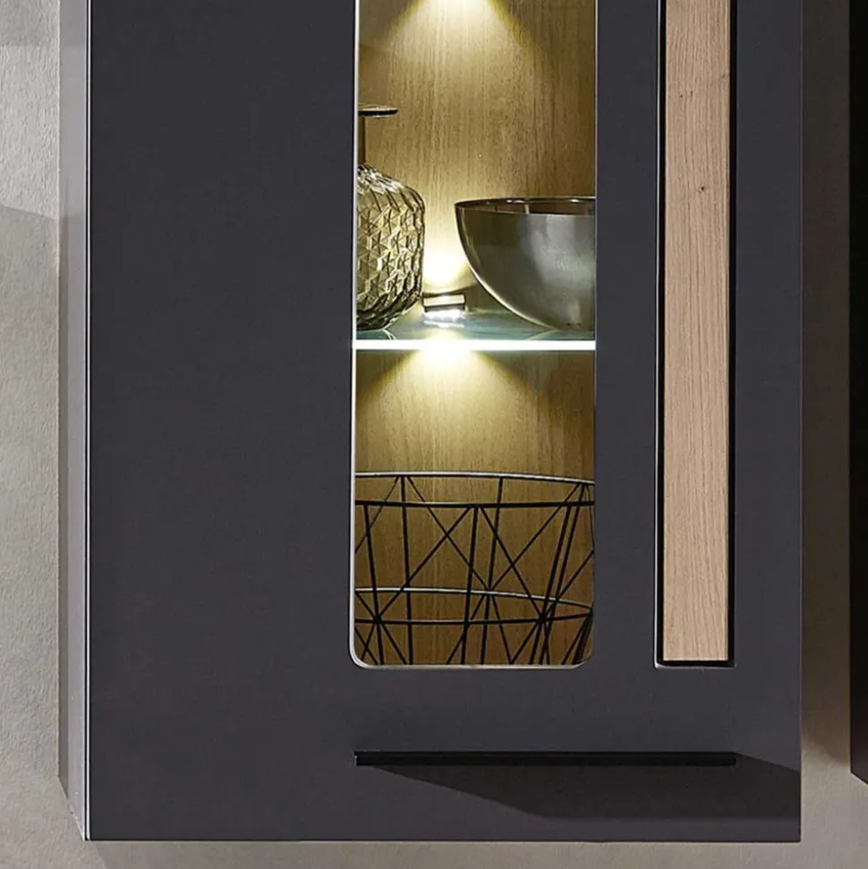 Wohnzimmer Wandvitrine in Dunkelgrau - Svanjon