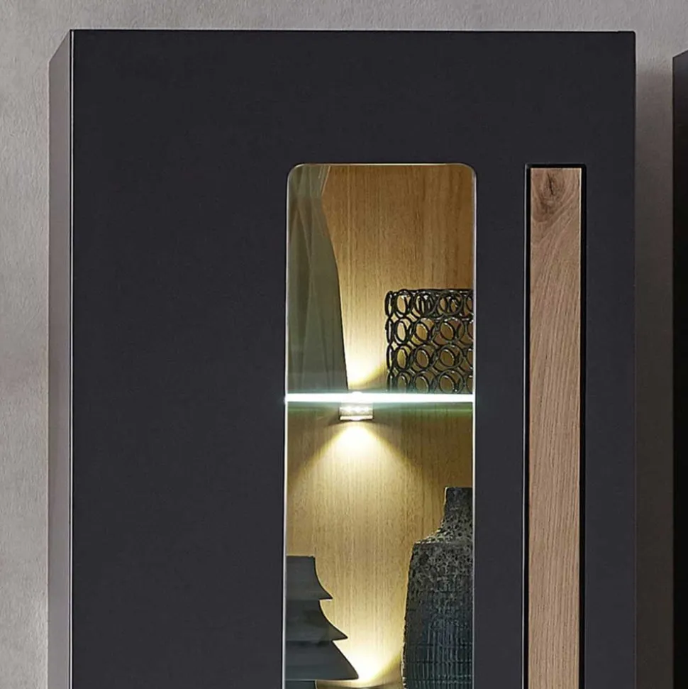 Wohnzimmer Wandvitrine in Dunkelgrau - Svanjon