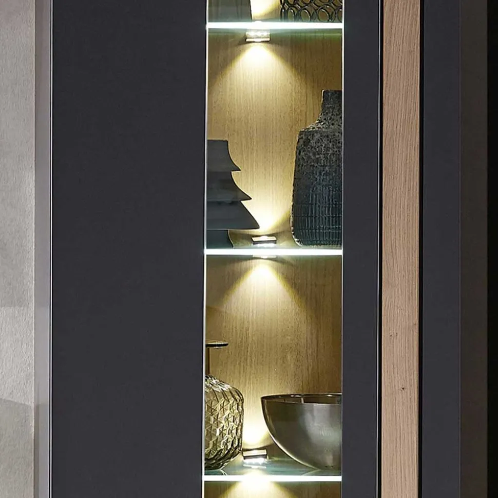 Wohnzimmer Wandvitrine in Dunkelgrau - Svanjon