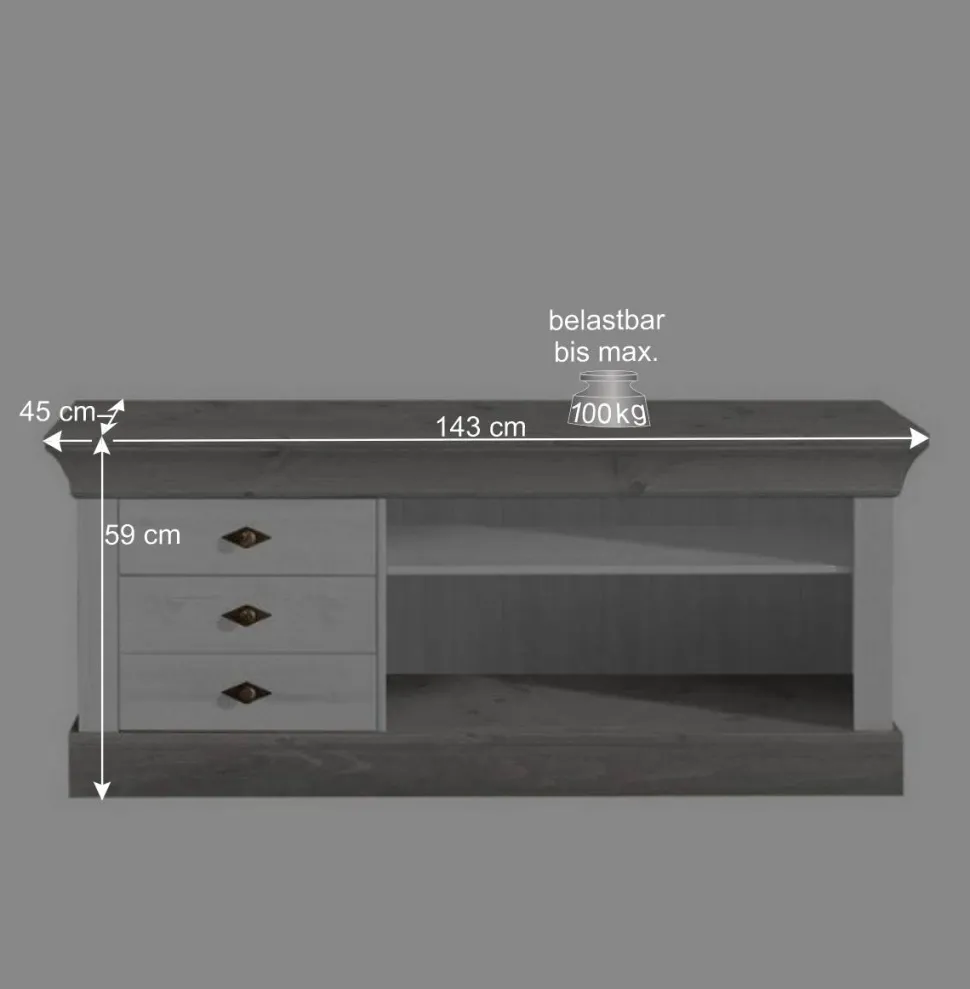 Wohnzimmer Wohnwand Mirandesca in Weiß Grau teilmassiv (dreiteilig)