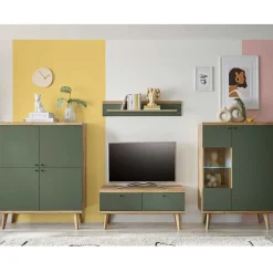 Wohnzimmerschränke & Regal in Graugrün - Oliva (vierteilig)