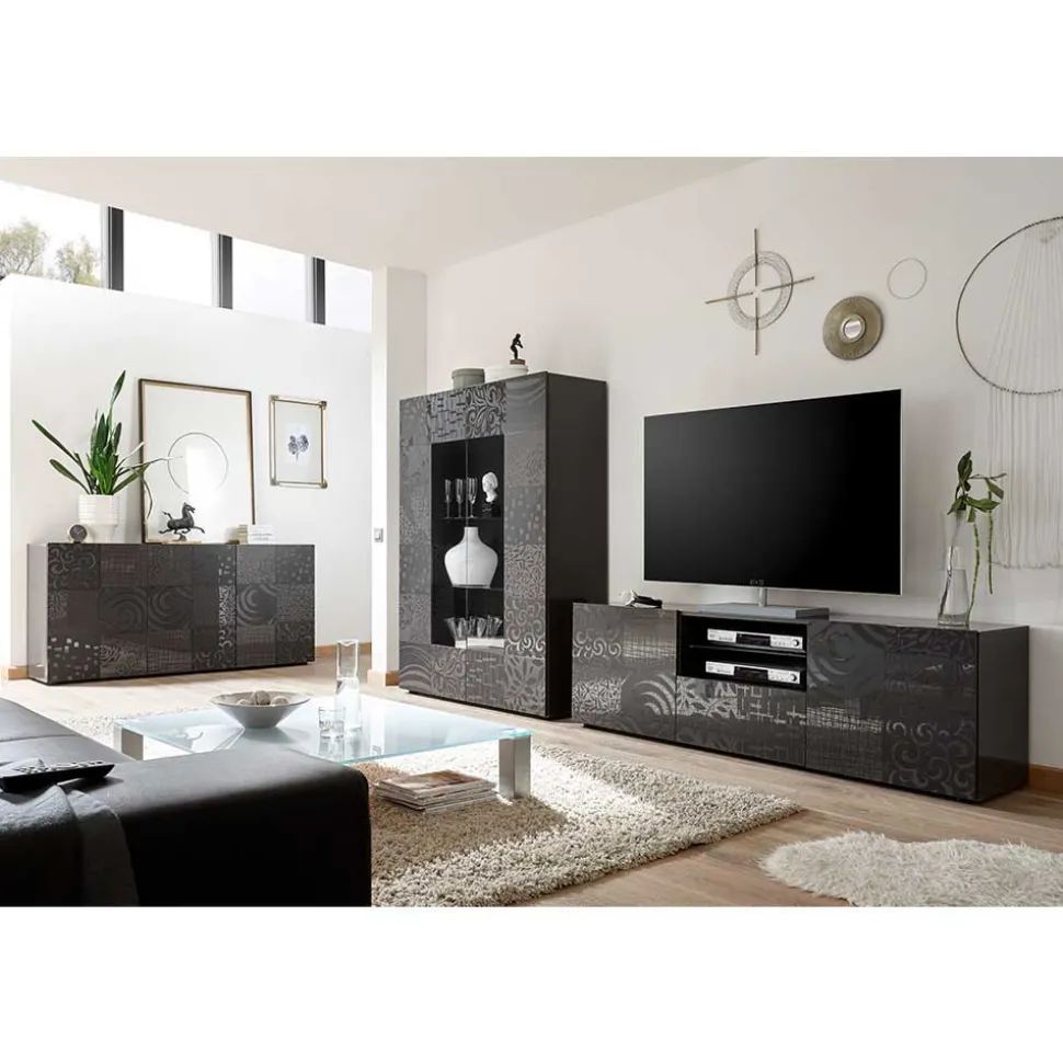 Wohnzimmerschränke in Grau glänzend - Ipatal (dreiteilig)