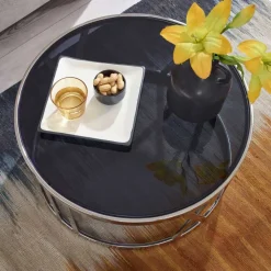 Wohnzimmertisch mit Glasplatte in Schwarz getönt - Julado