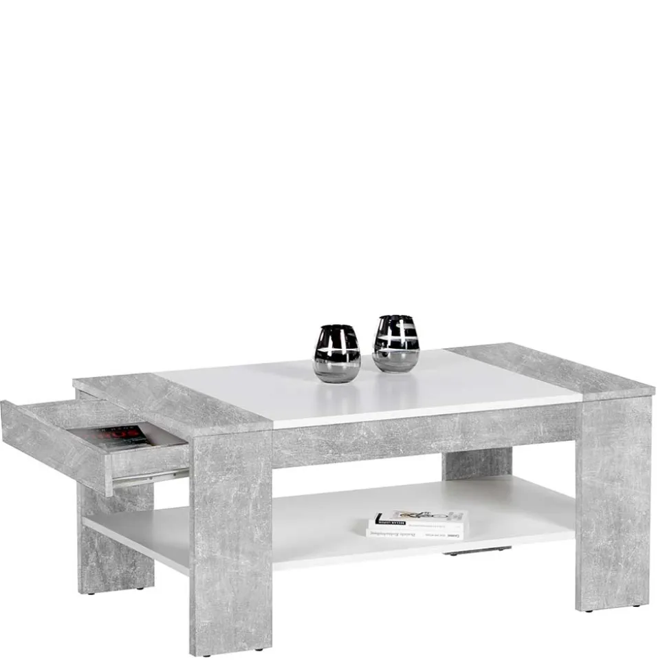 Wohnzimmertisch mit Schublade & Ablage in Beton NB - Cadylica