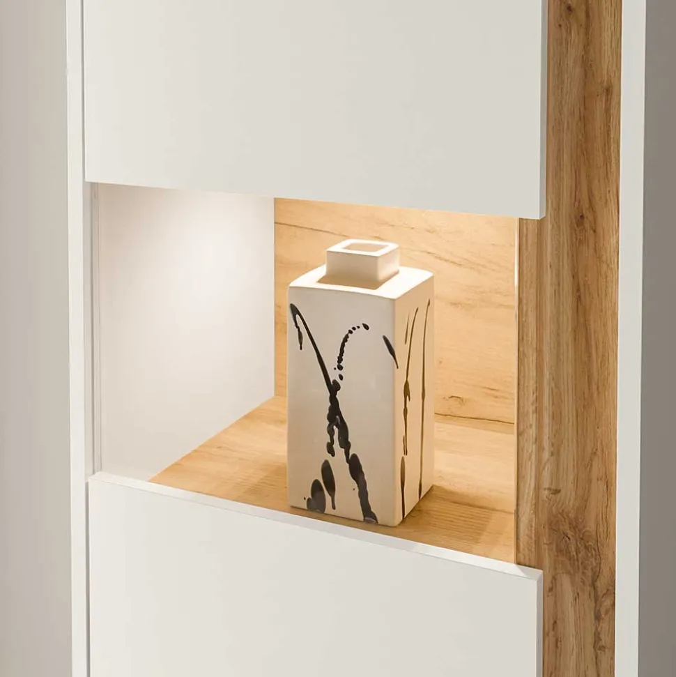 Wohnzimmervitrine in Weiß mit Wildeiche - Nonessia