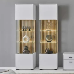 Wohnzimmer-Vitrine in Weiß und Wildeiche - Nenaloro