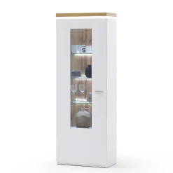 Wohnzimmervitrine in Weiß & Dekor Wildeiche - Caldri