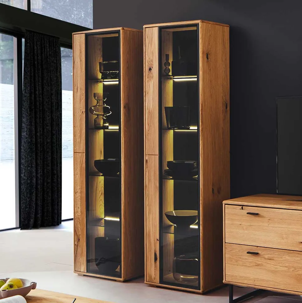 Wohnzimmervitrine in Wildeiche & Anthrazit - Flacona