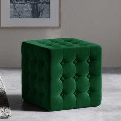 Würfelhocker aus Samt in Grün - Oldschool